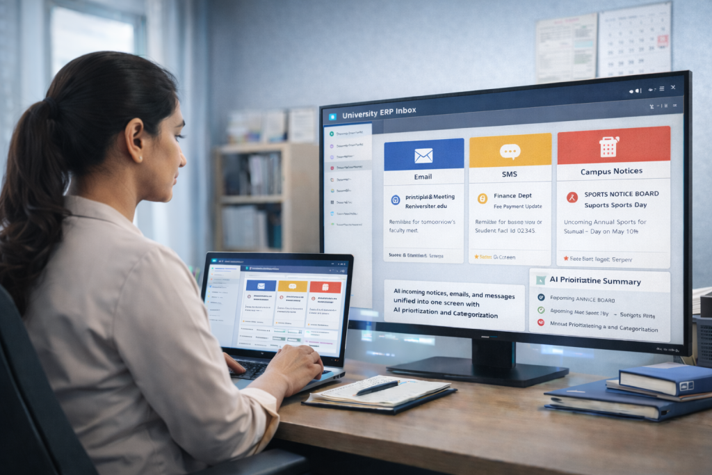 AI-driven communication consolidation across email, SMS, and notices in university ERP