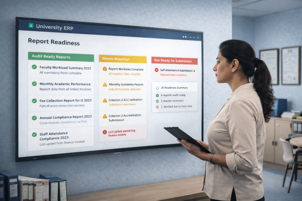 AI-powered report readiness indicators for compliance and audits in university ERP
