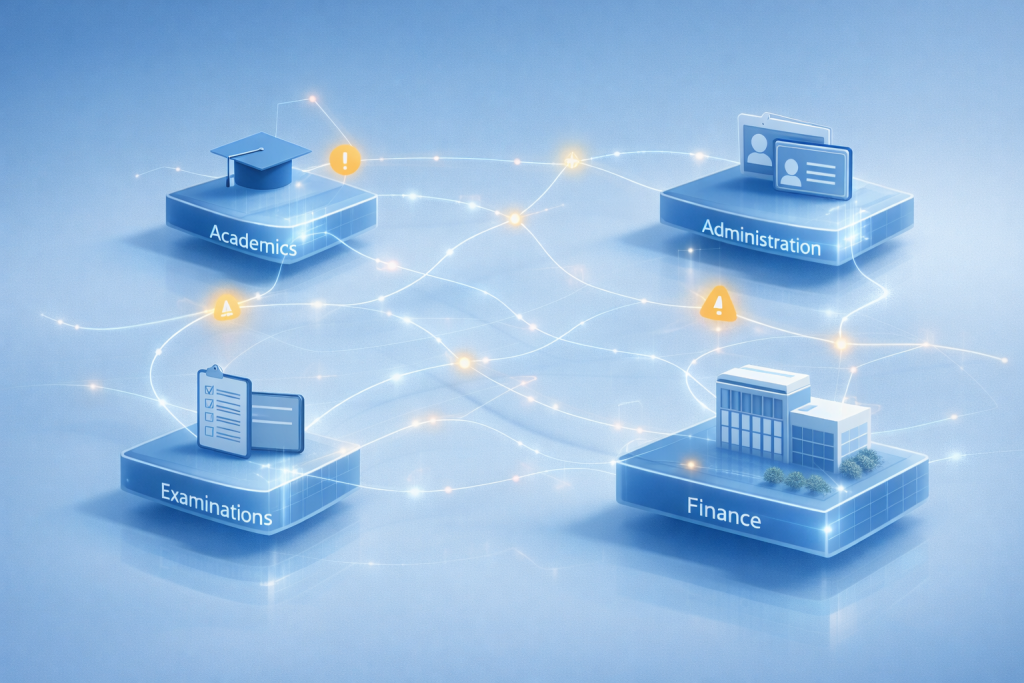 Fragmented university ERP modules creating data visibility and cybersecurity risks