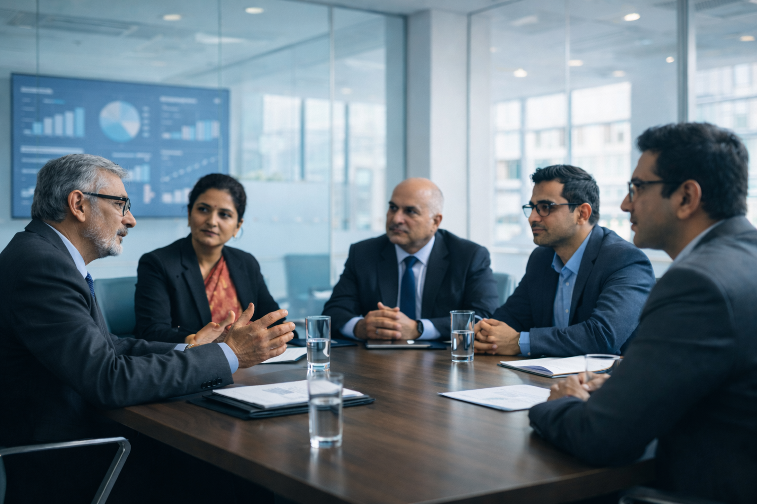 Indian university leadership discussing a strategic decision related to an Education Management System (EMS)