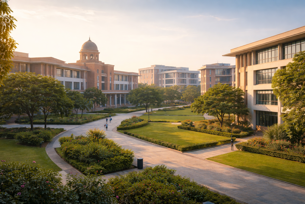 Indian university campus at golden hour symbolising the long-term impact of an Education Management System (EMS)