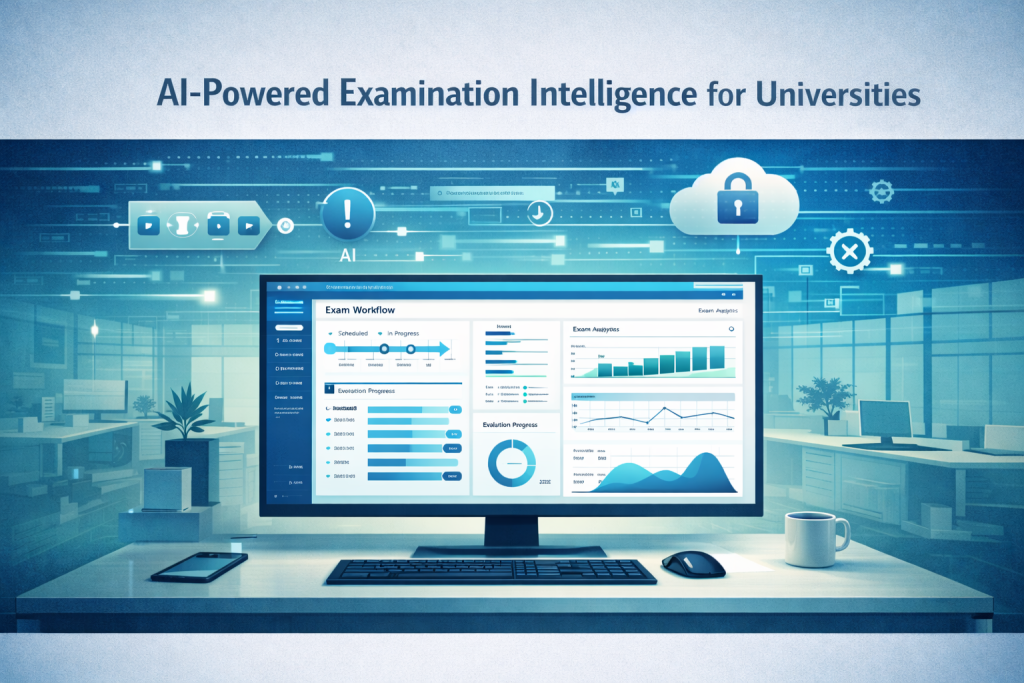 AI-powered Examination Management System dashboard showing automated university exam workflow and analytics