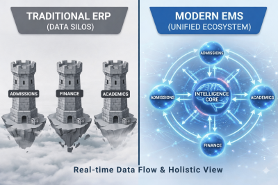 University leaders evaluating Collage ERP vs Education Management System dashboards in strategic decision setting