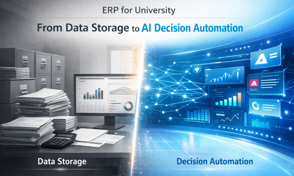 ERP for university transforming from data storage to AI-driven decision automation dashboard
