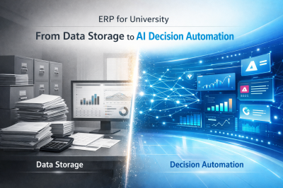 ERP for university transforming from data storage to AI-driven decision automation dashboard