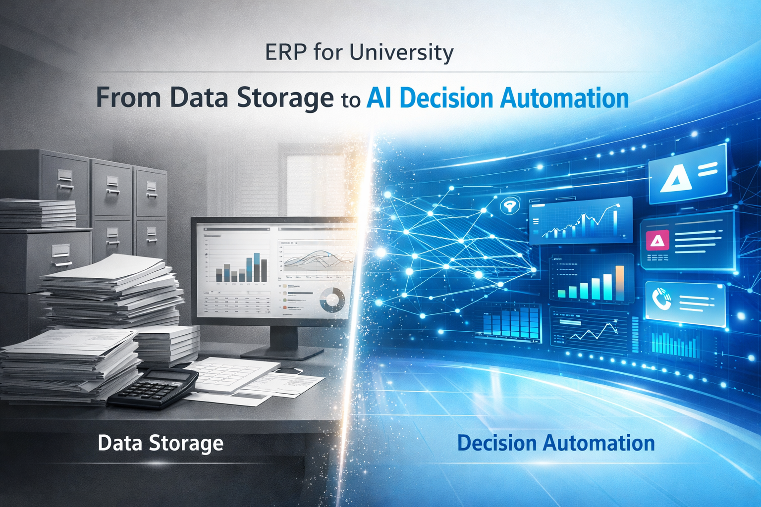ERP for university transforming from data storage to AI-driven decision automation dashboard